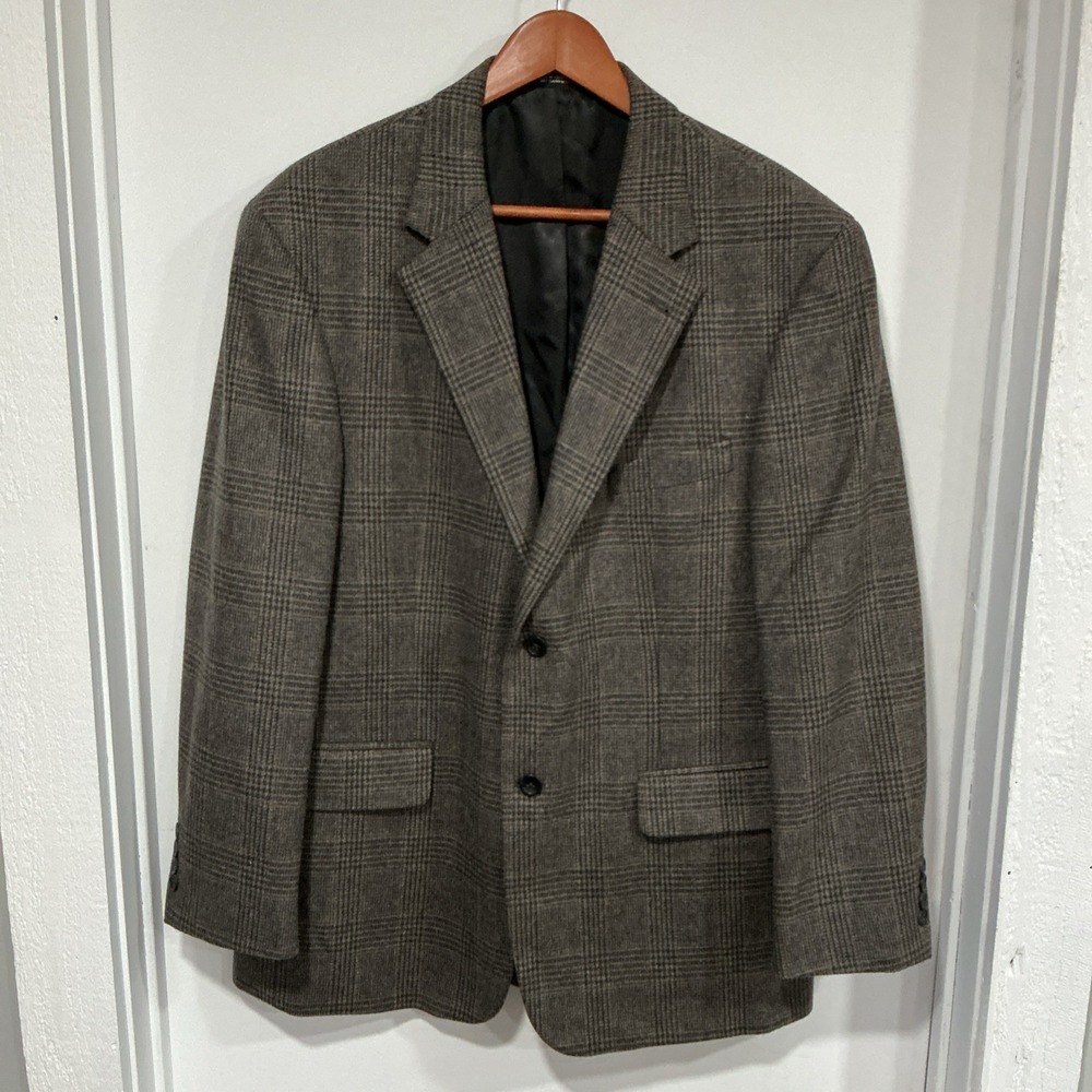 Oscar De La Renta Sports Coat, Wool And Camel Hair, Gray Plaid, 44R
